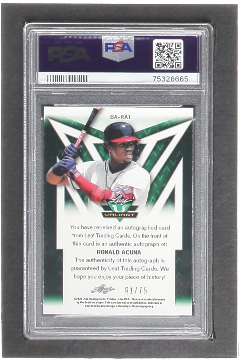 Ronald Acuna Jr. 2020 Leaf Valiant Orange #BARA1 #61/75 (PSA 10) at PristineAuction.com Ronald Acuna Jr. 2020 Leaf Valiant Orange #BARA1 #61/75 (PSA 10) at PristineAuction.com