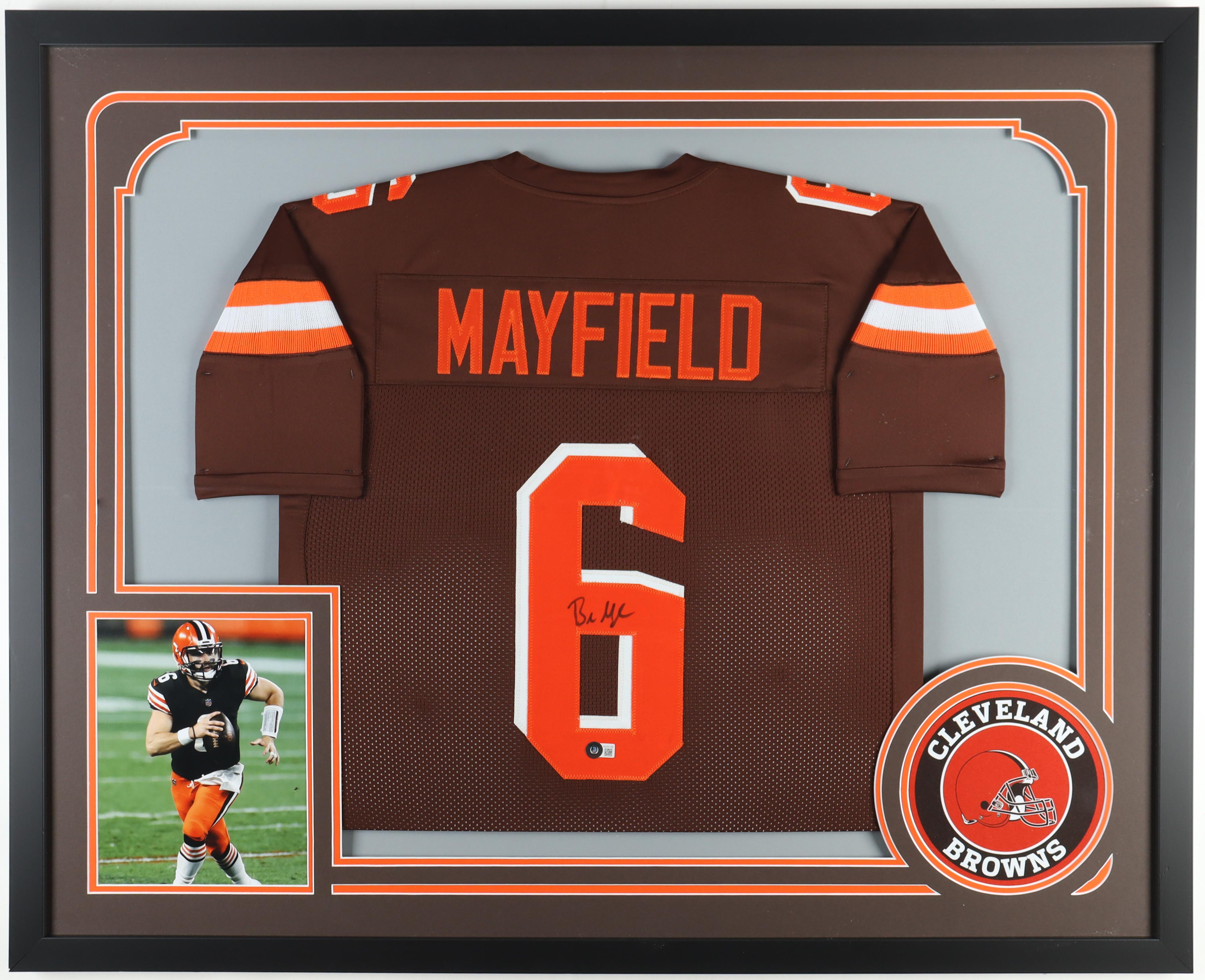 Baker Mayfield Signed Custom Framed Jersey Display (Beckett) at PristineAuction.com Baker Mayfield Signed Custom Framed Jersey Display (Beckett) at PristineAuction.com