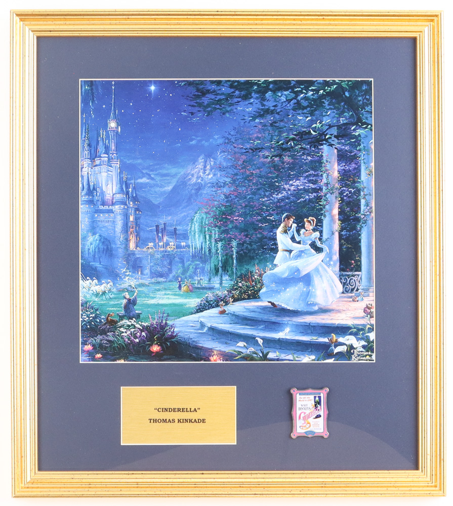 Thomas Kinkade "Cinderella" Custom Framed Print Display with LE Cinderella Movie Poster Pin at PristineAuction.com Thomas Kinkade "Cinderella" Custom Framed Print Display with LE Cinderella Movie Poster Pin at PristineAuction.com