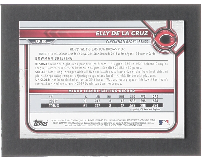 Elly De La Cruz 2022 Bowman Prospects #BP50 at PristineAuction.com Elly De La Cruz 2022 Bowman Prospects #BP50 at PristineAuction.com