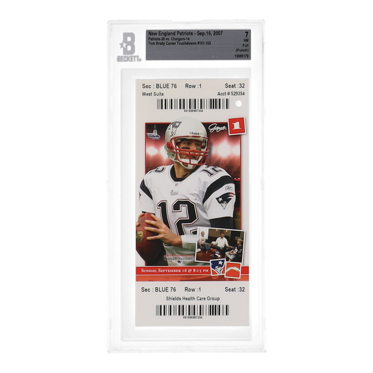 2007 Patriots vs Chargers Ticket (BGS 7) at PristineAuction.com 2007 Patriots vs Chargers Ticket (BGS 7) at PristineAuction.com