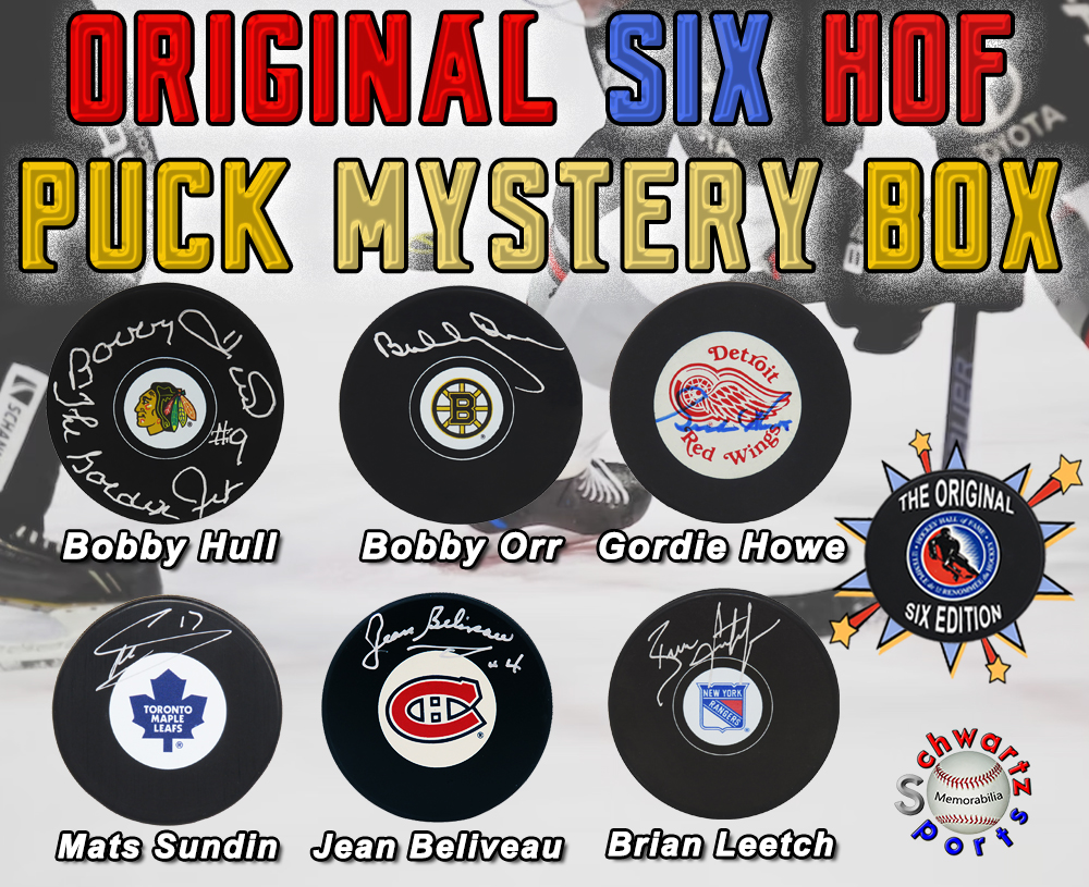 Hockey HALL OF FAMER Signed Logo Hockey Puck Mystery Box – ORIGINAL SIX EDITION - Series 2 (Limited to 125) - Schwartz Sports at PristineAuction.com Hockey HALL OF FAMER Signed Logo Hockey Puck Mystery Box – ORIGINAL SIX EDITION - Series 2 (Limited to 125) - Schwartz Sports at PristineAuction.com