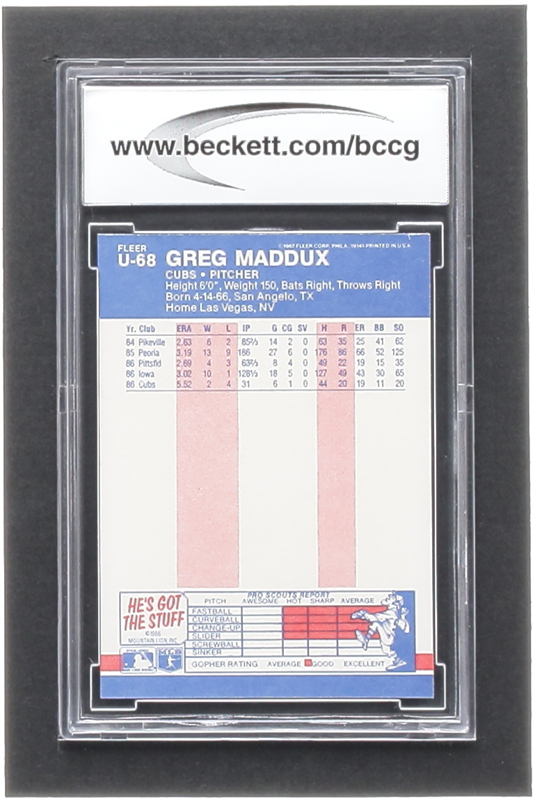 Greg Maddux 1987 Fleer Update #U68 XRC (BCCG 10) at PristineAuction.com Greg Maddux 1987 Fleer Update #U68 XRC (BCCG 10) at PristineAuction.com