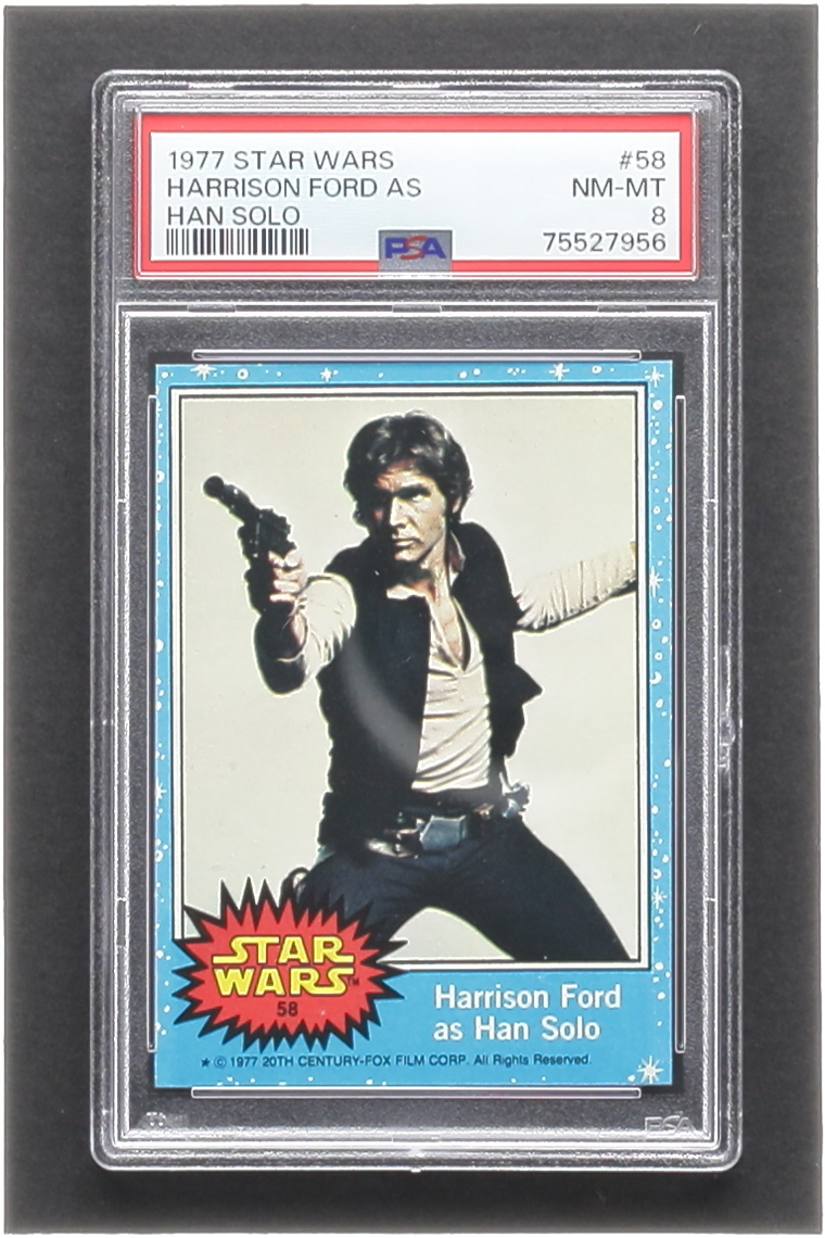 Harrison Ford as Han Solo 1977 Topps Star Wars #58 (PSA 8) at PristineAuction.com Harrison Ford as Han Solo 1977 Topps Star Wars #58 (PSA 8) at PristineAuction.com