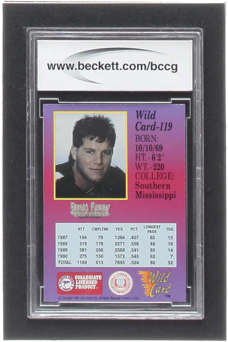 Brett Favre 1991 Wild Card Draft #119 RC (BCCG 10) at PristineAuction.com Brett Favre 1991 Wild Card Draft #119 RC (BCCG 10) at PristineAuction.com