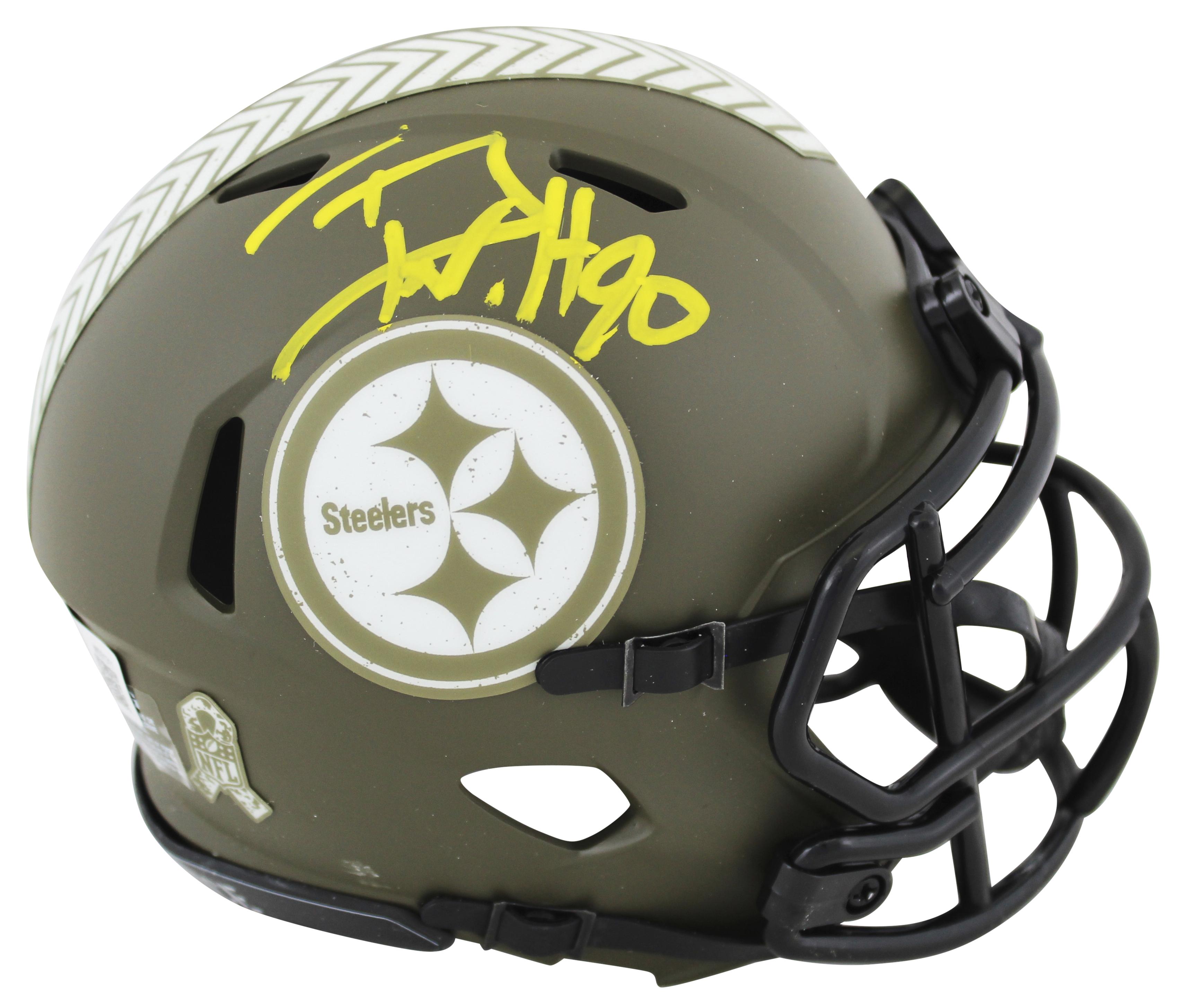T. J. Watt Signed Steelers Salute to Service Alternate Speed Mini Helmet (Beckett) at PristineAuction.com T. J. Watt Signed Steelers Salute to Service Alternate Speed Mini Helmet (Beckett) at PristineAuction.com