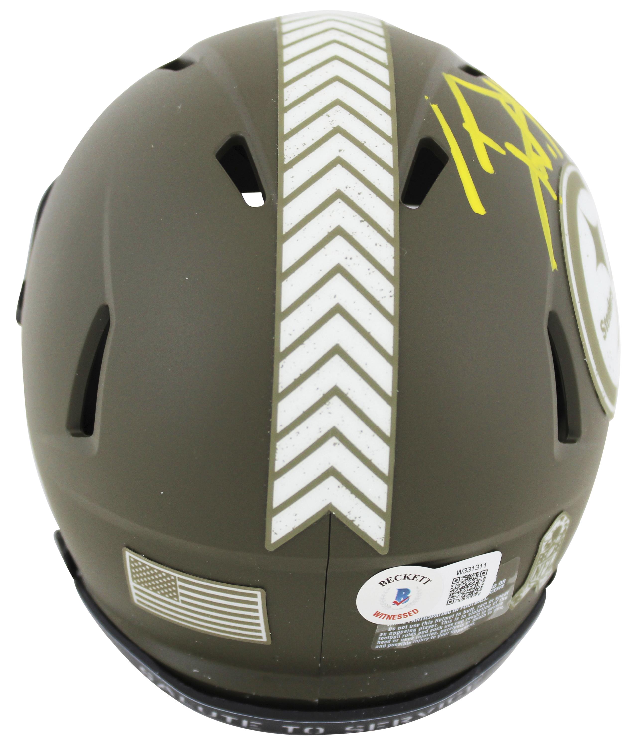 T. J. Watt Signed Steelers Salute to Service Alternate Speed Mini Helmet (Beckett) at PristineAuction.com T. J. Watt Signed Steelers Salute to Service Alternate Speed Mini Helmet (Beckett) at PristineAuction.com