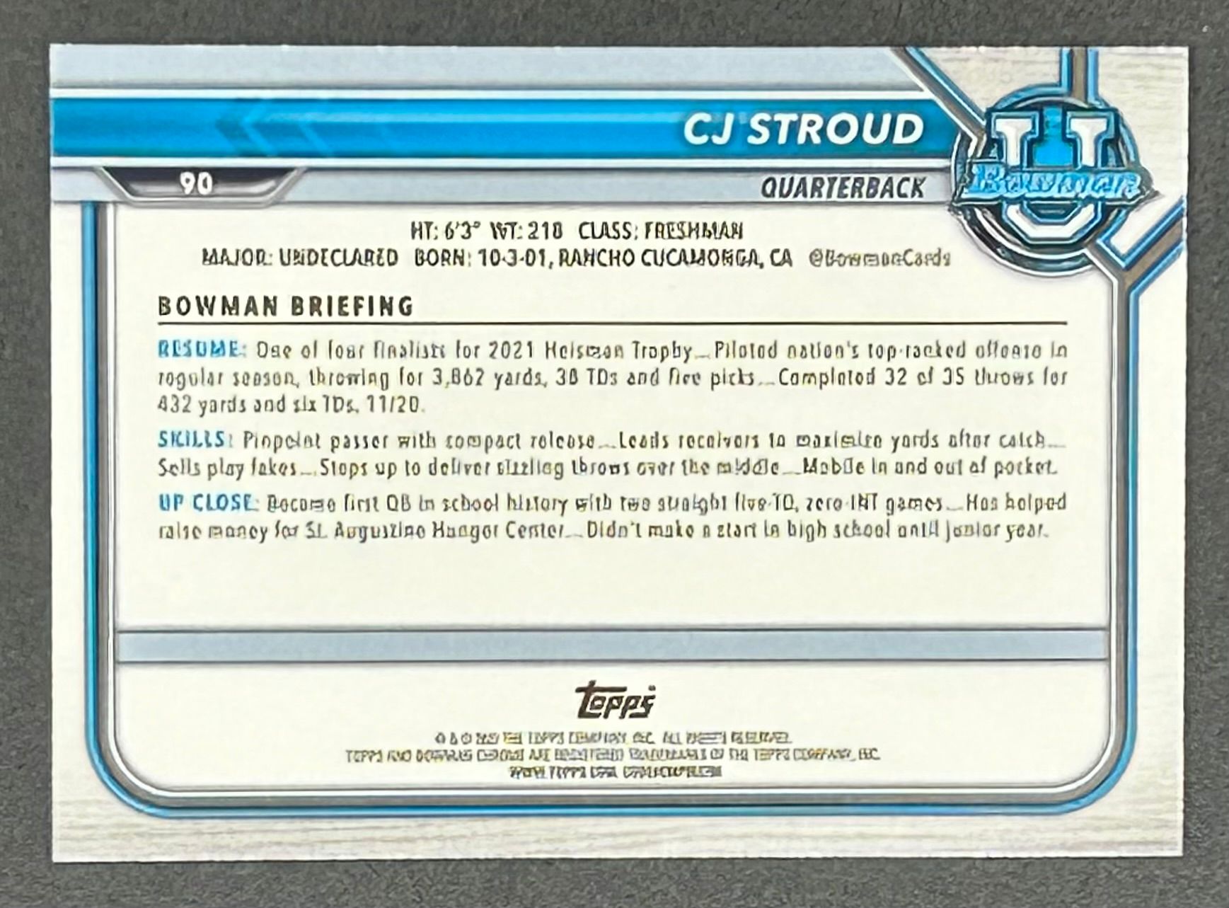CJ Stroud 2022 Bowman University Chrome Pink Refractors #90 at PristineAuction.com CJ Stroud 2022 Bowman University Chrome Pink Refractors #90 at PristineAuction.com
