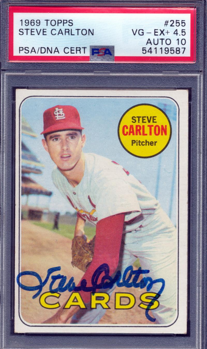 Steve Carlton Signed 1969 Topps #255 (PSA 4.5 | Autograph 10) at PristineAuction.com Steve Carlton Signed 1969 Topps #255 (PSA 4.5 | Autograph 10) at PristineAuction.com