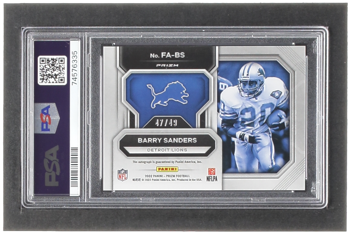 Barry Sanders 2022 Panini Prizm Flashback Autographs #2 #47/49 (PSA 10 | Auto 10) at PristineAuction.com Barry Sanders 2022 Panini Prizm Flashback Autographs #2 #47/49 (PSA 10 | Auto 10) at PristineAuction.com