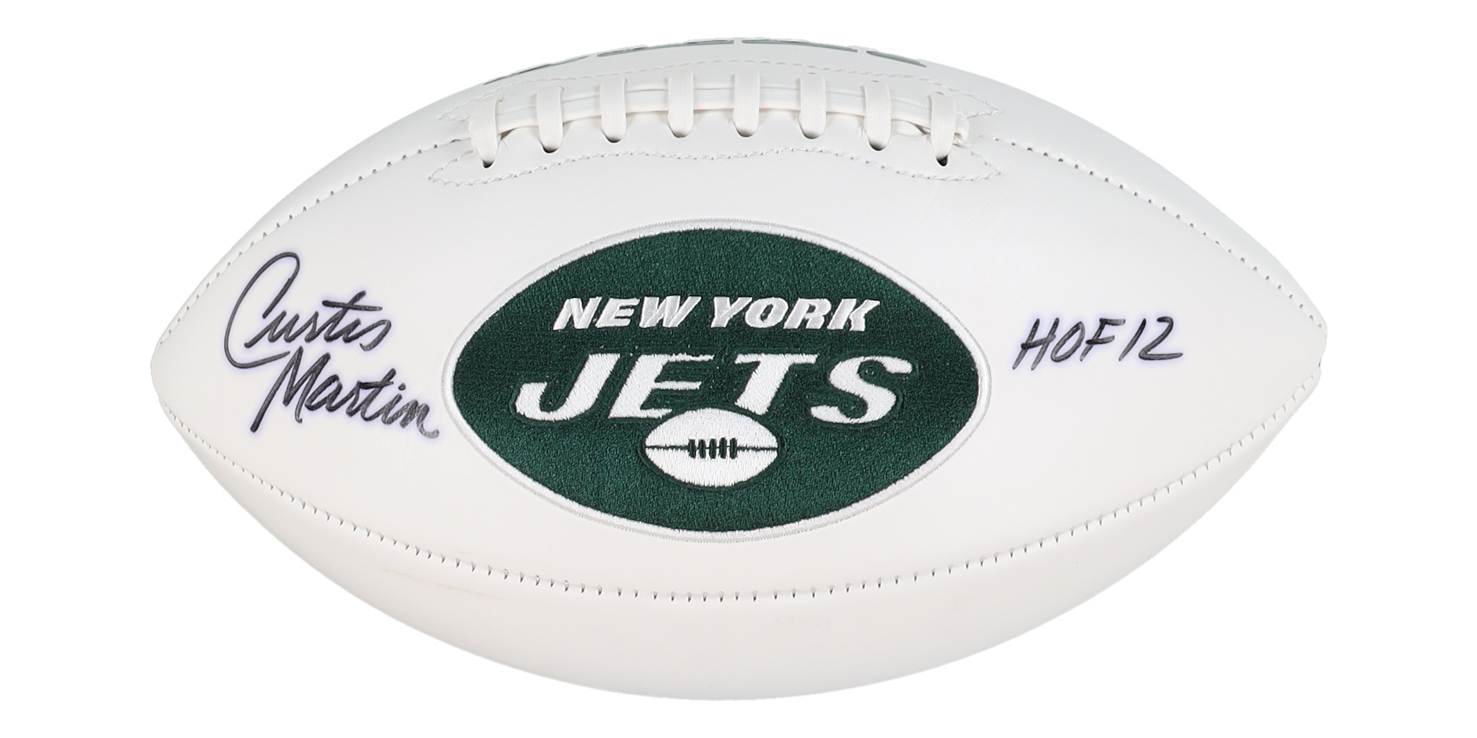 Curtis Martin Signed Jets Logo Football Inscribed "HOF 12" (Beckett) at PristineAuction.com Curtis Martin Signed Jets Logo Football Inscribed "HOF 12" (Beckett) at PristineAuction.com