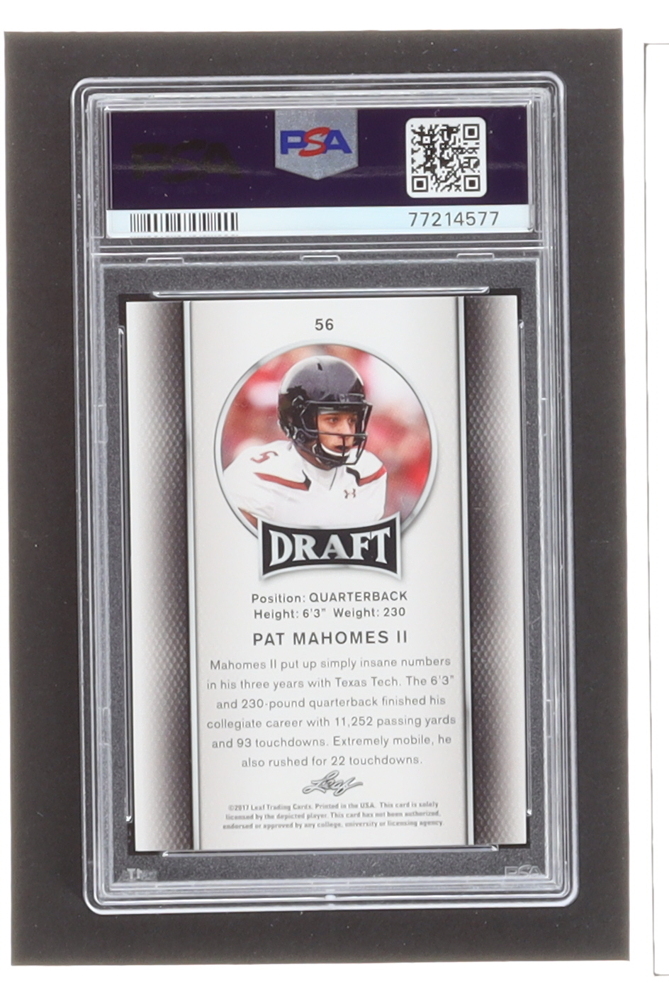 Patrick Mahomes II 2017 Leaf Draft #56 RC (PSA 9) at PristineAuction.com Patrick Mahomes II 2017 Leaf Draft #56 RC (PSA 9) at PristineAuction.com