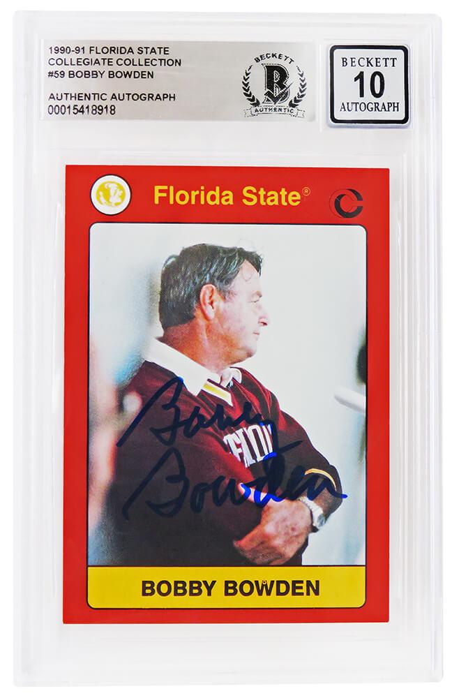 Bobby Bowden Signed 1990-91 Florida State Collegiate Collection #59 (BGS | Autograph Graded 10) at PristineAuction.com Bobby Bowden Signed 1990-91 Florida State Collegiate Collection #59 (BGS | Autograph Graded 10) at PristineAuction.com