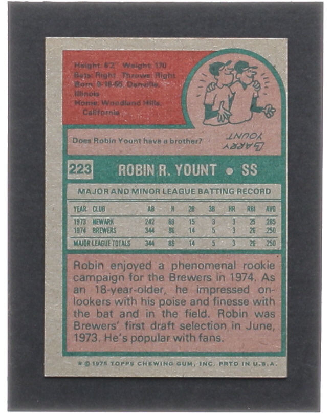 Robin Yount 1975 Topps #223 RC at PristineAuction.com Robin Yount 1975 Topps #223 RC at PristineAuction.com