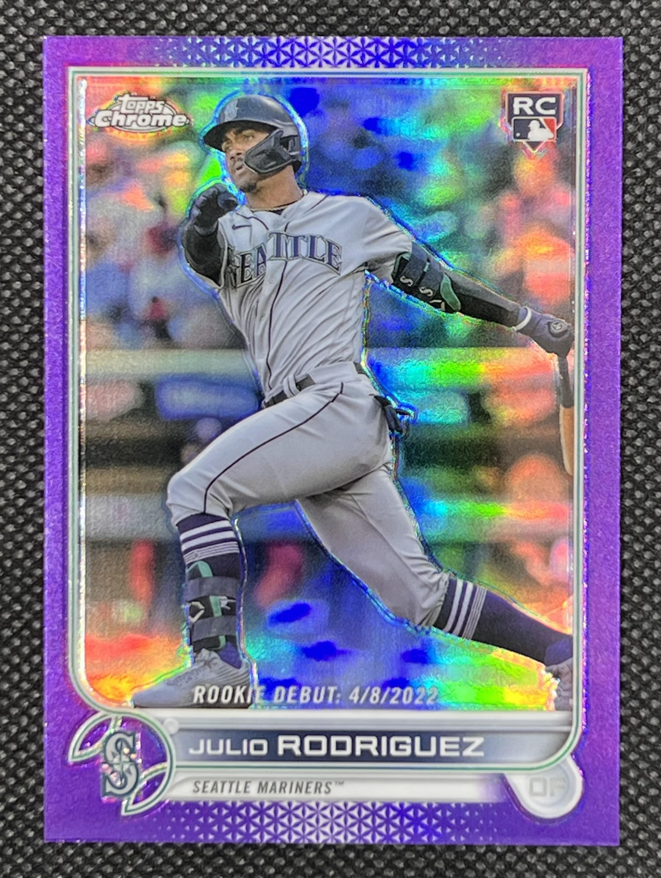 Julio Rodriguez 2022 Topps Chrome Update Purple Refractors #USC165 RC at PristineAuction.com Julio Rodriguez 2022 Topps Chrome Update Purple Refractors #USC165 RC at PristineAuction.com