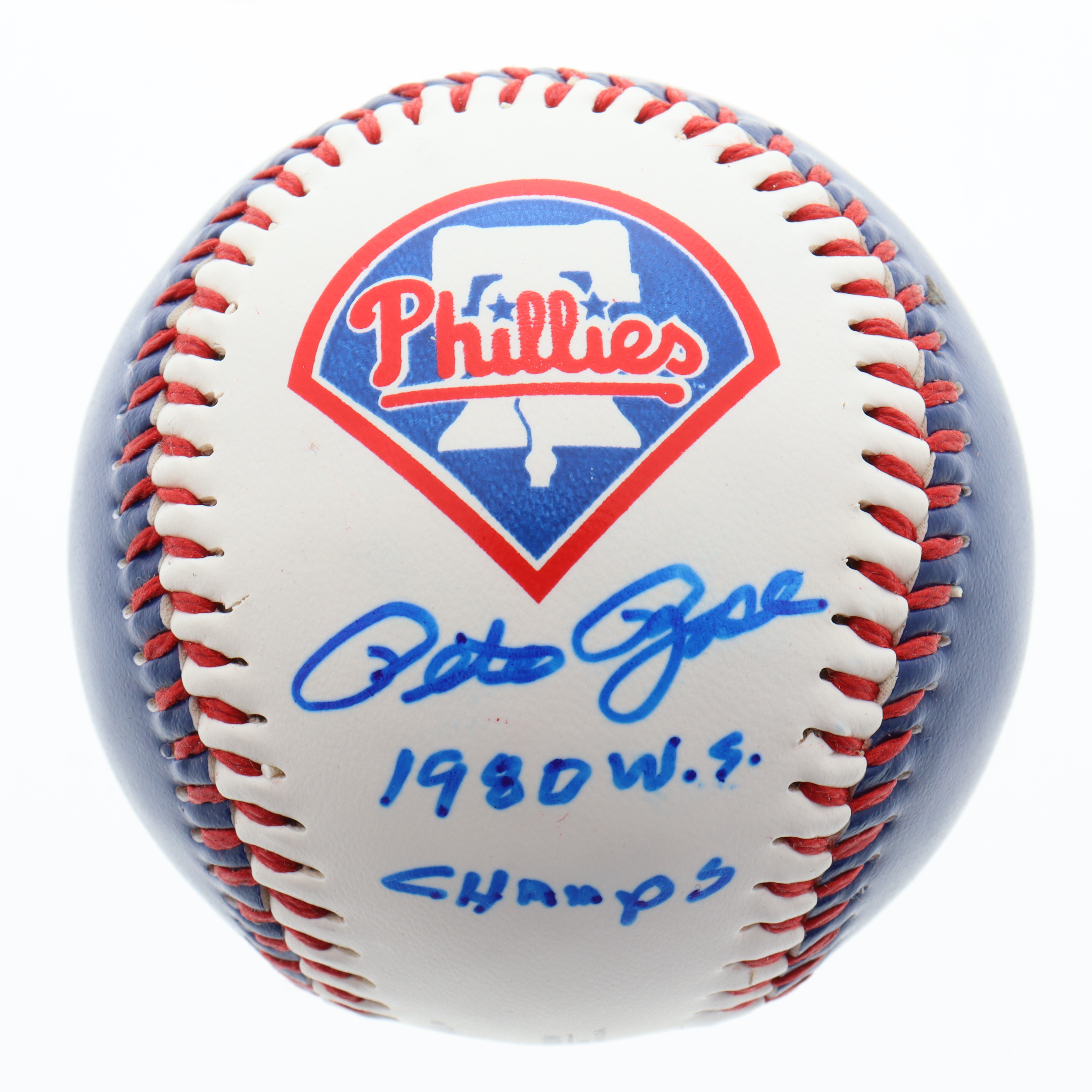 Pete Rose Signed Phillies Logo Baseball Inscribed "1980 W.S. Champs" with Display Case (JSA) at PristineAuction.com Pete Rose Signed Phillies Logo Baseball Inscribed "1980 W.S. Champs" with Display Case (JSA) at PristineAuction.com