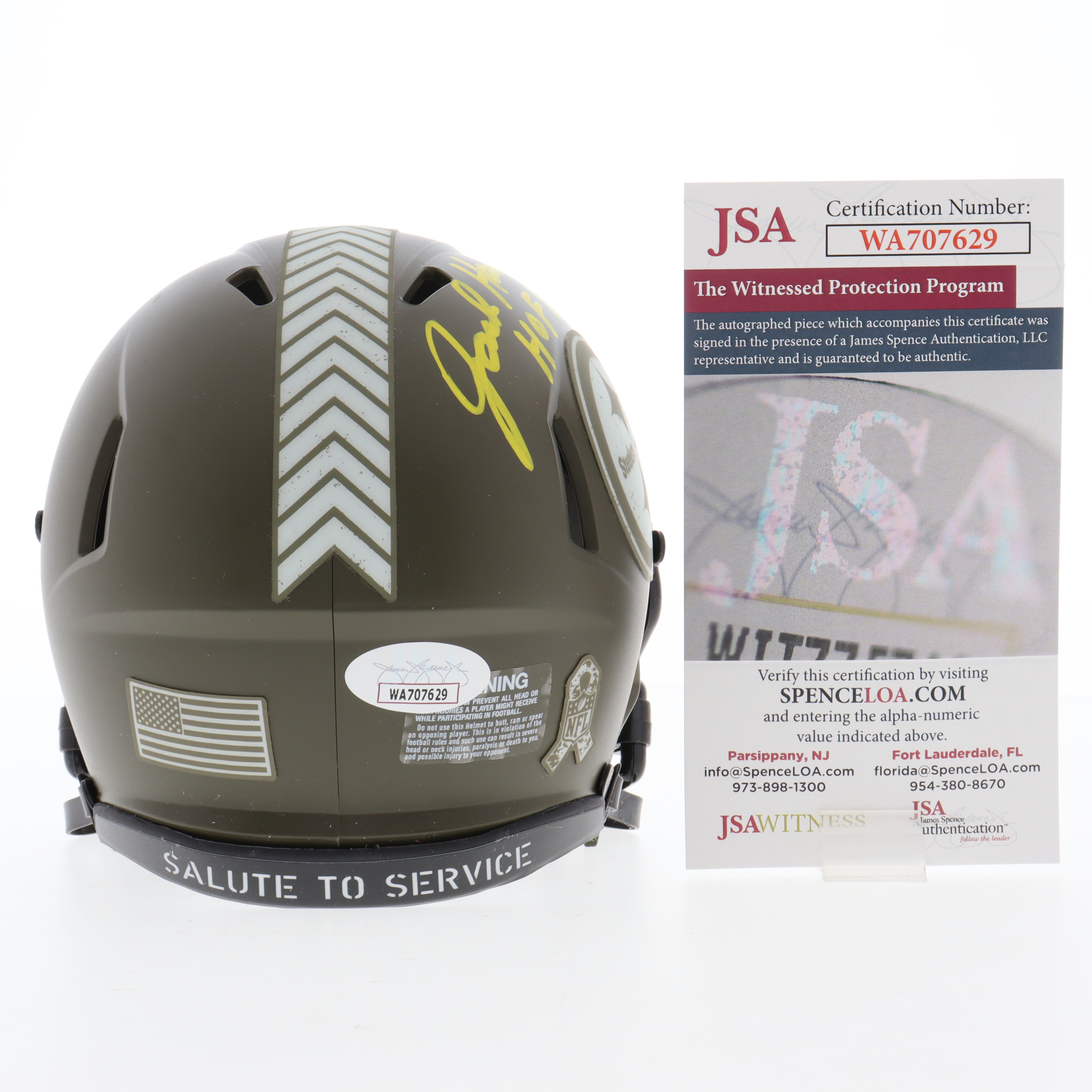 Jack Hamm Signed Steelers Salute to Service Alternate Speed Mini Helmet Inscribed "HOF 88" (JSA) at PristineAuction.com Jack Hamm Signed Steelers Salute to Service Alternate Speed Mini Helmet Inscribed "HOF 88" (JSA) at PristineAuction.com