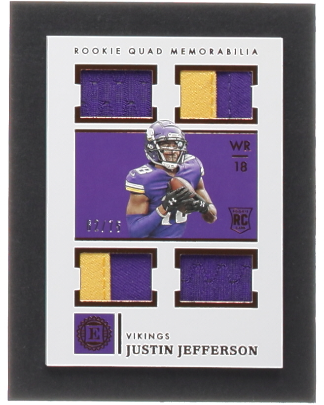 Justin Jefferson 2020 Panini Encased Rookie Quad Memorabilia #12 RC #62/75 at PristineAuction.com Justin Jefferson 2020 Panini Encased Rookie Quad Memorabilia #12 RC #62/75 at PristineAuction.com
