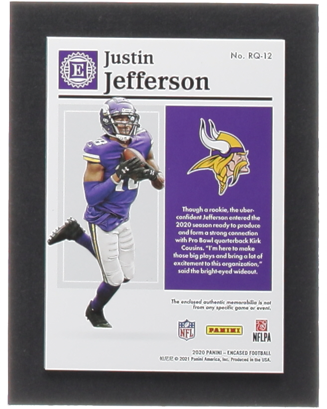 Justin Jefferson 2020 Panini Encased Rookie Quad Memorabilia #12 RC #62/75 at PristineAuction.com Justin Jefferson 2020 Panini Encased Rookie Quad Memorabilia #12 RC #62/75 at PristineAuction.com