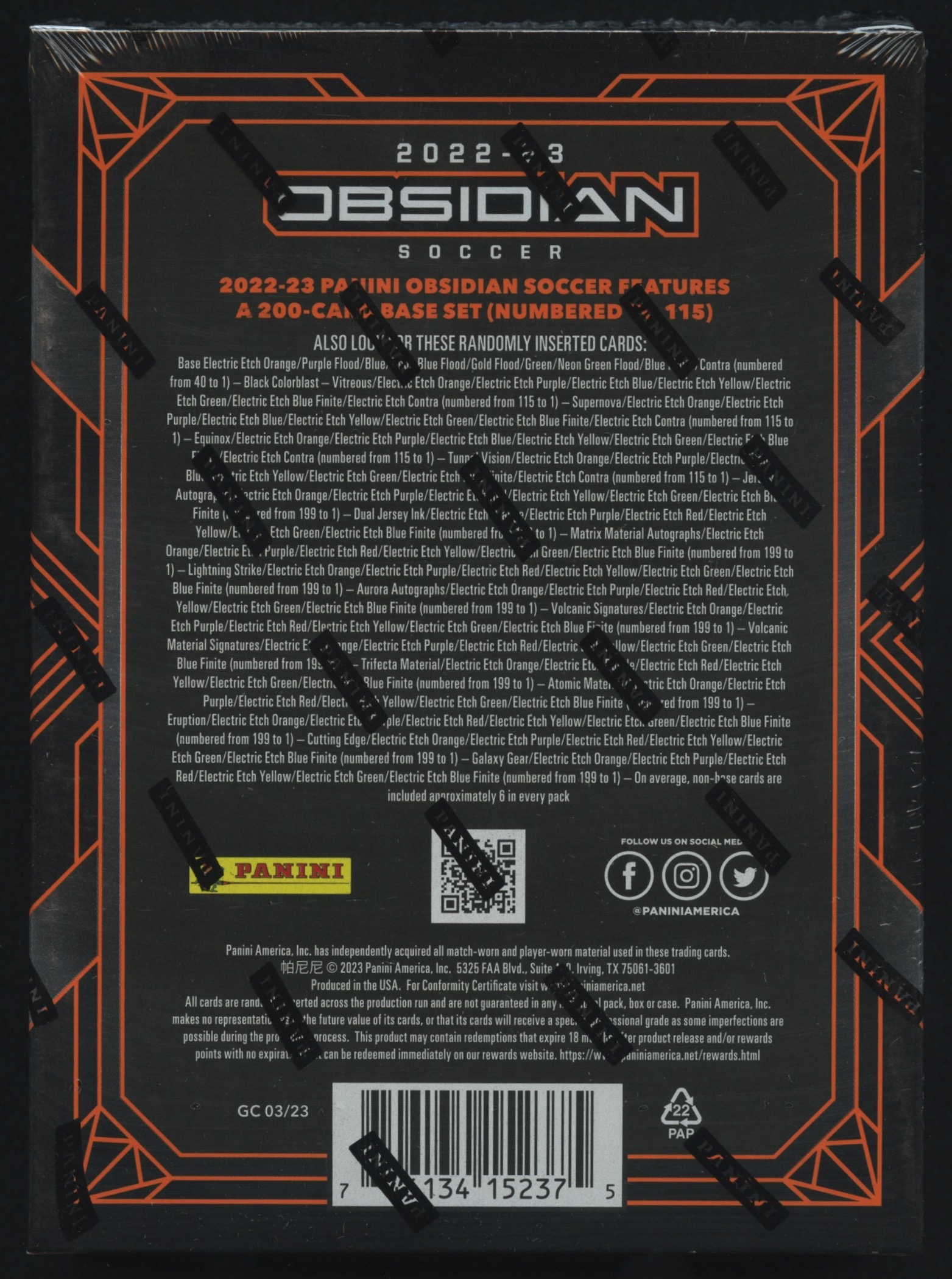 2022-23 Panini Obsidian Soccer Hobby Box With (7) Cards at PristineAuction.com 2022-23 Panini Obsidian Soccer Hobby Box With (7) Cards at PristineAuction.com