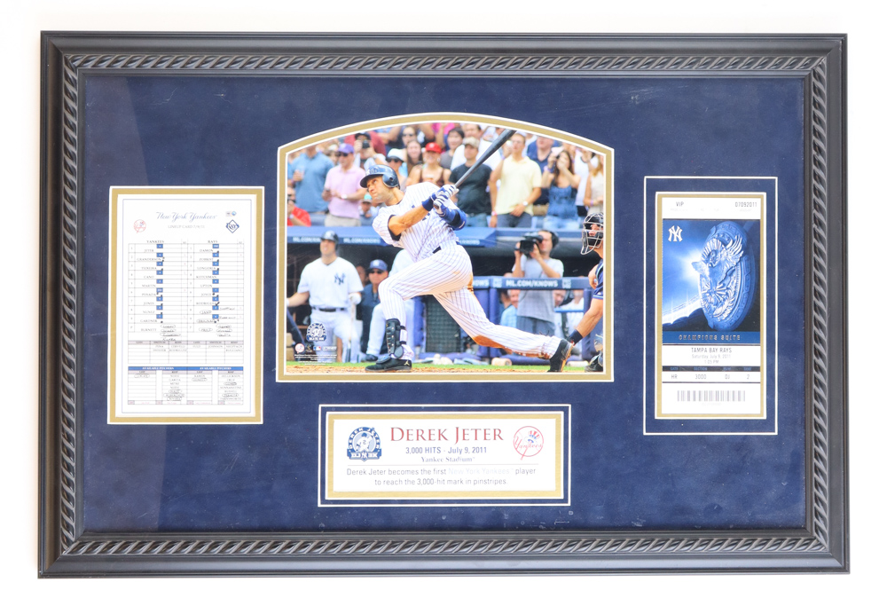 Derek Jeter Yankees Custom Framed Photo Display With Game Ticket & Scorecard at PristineAuction.com Derek Jeter Yankees Custom Framed Photo Display With Game Ticket & Scorecard at PristineAuction.com
