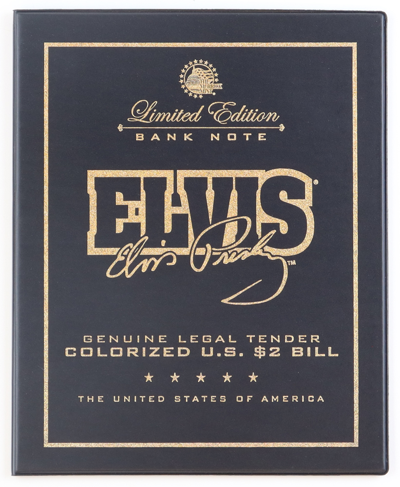 Elvis Presley Genuine Legal Tender Colorized U.S. $2.00 Two Dollar Bill Commemorative Edition Bank Note with Folder at PristineAuction.com Elvis Presley Genuine Legal Tender Colorized U.S. $2.00 Two Dollar Bill Commemorative Edition Bank Note with Folder at PristineAuction.com
