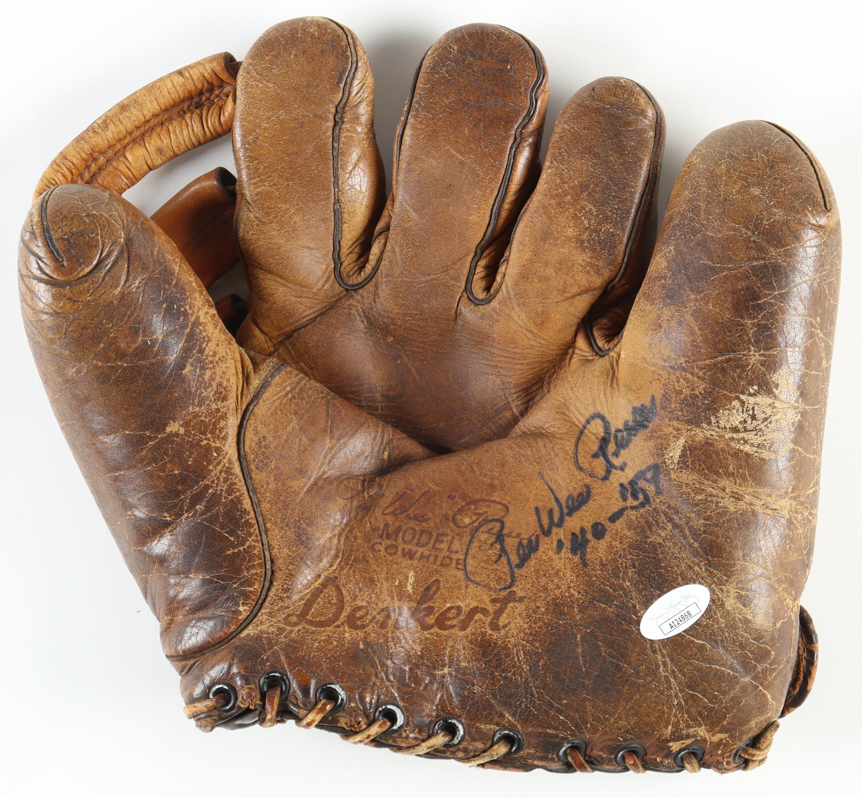 Pee Wee Reese Signed 1952 Denkert Pee Wee Reese Fastback Model Vintage Glove Inscribed "'40-'59" in New Acrylic Low Profile Case (JSA) at PristineAuction.com Pee Wee Reese Signed 1952 Denkert Pee Wee Reese Fastback Model Vintage Glove Inscribed "'40-'59" in New Acrylic Low Profile Case (JSA) at PristineAuction.com