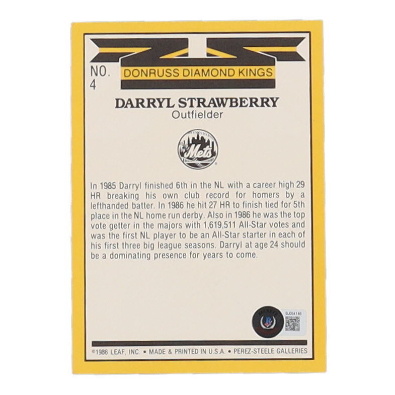 Darryl Strawberry Signed 1986 Leaf Jumbo #4 (Beckett) at PristineAuction.com Darryl Strawberry Signed 1986 Leaf Jumbo #4 (Beckett) at PristineAuction.com