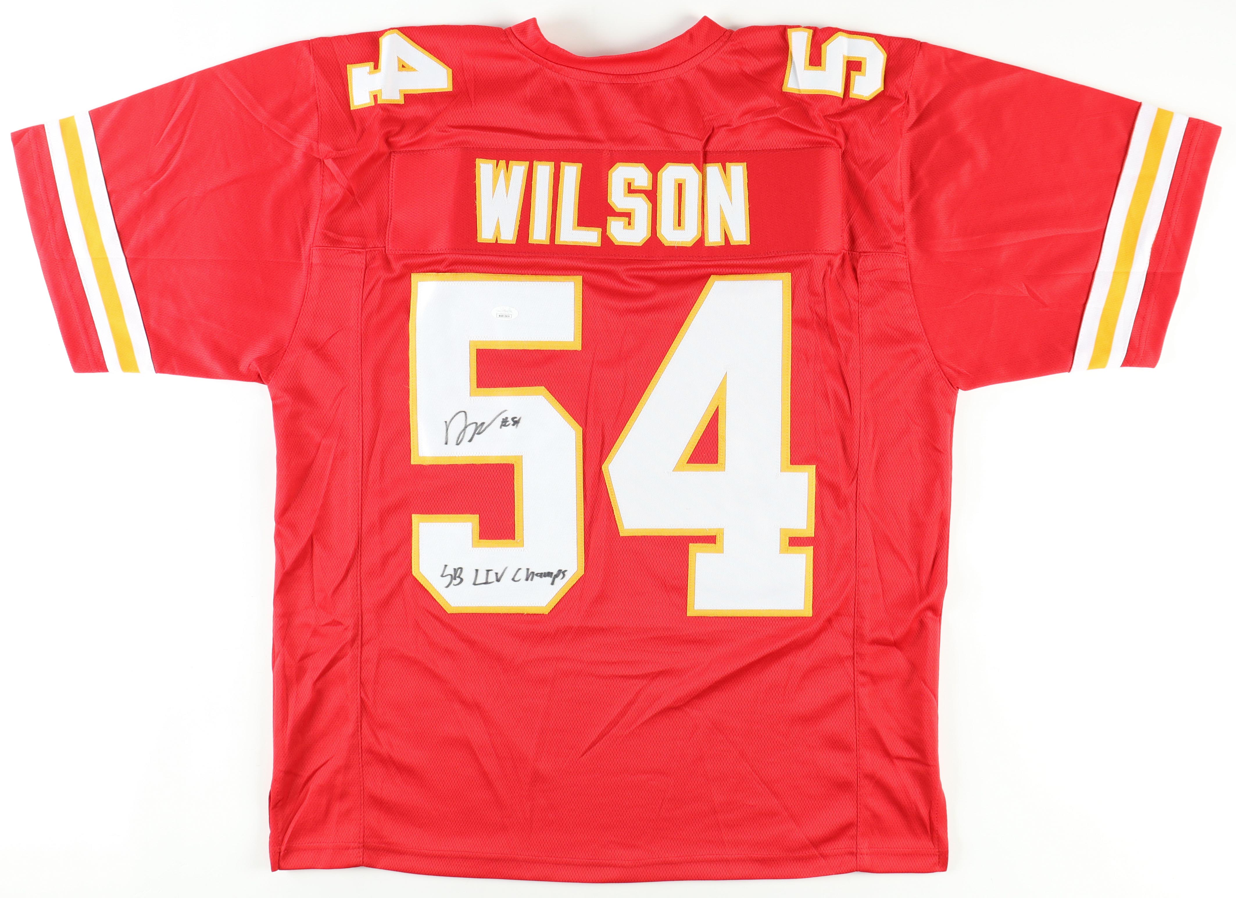 Damien Wilson Signed Jersey Inscribed "SB LIV Champs" (JSA) at PristineAuction.com Damien Wilson Signed Jersey Inscribed "SB LIV Champs" (JSA) at PristineAuction.com