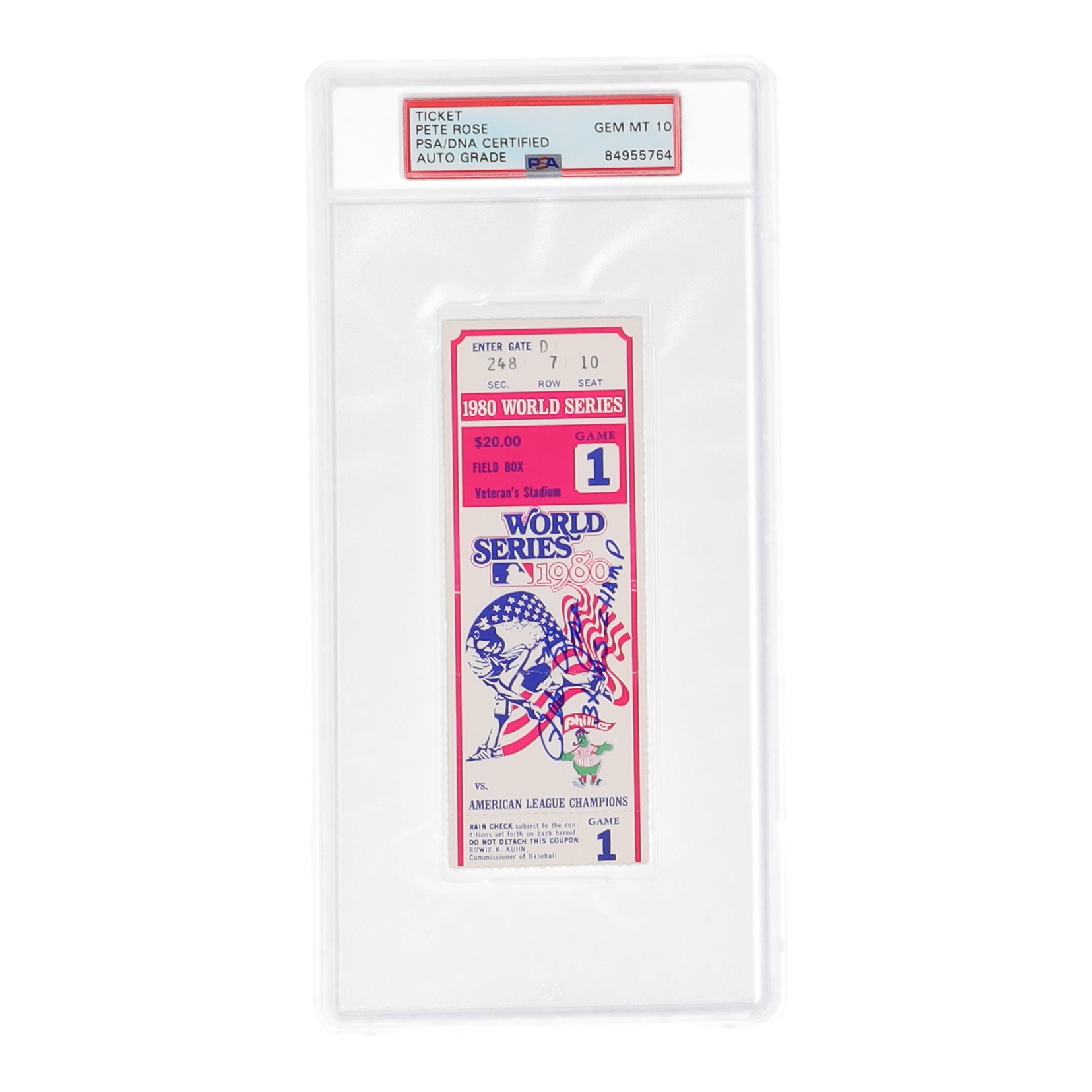 Pete Rose Signed 1980 World Series Ticket Stub Inscribed "3x W.S. Champ" (PSA | Auto 10) at PristineAuction.com Pete Rose Signed 1980 World Series Ticket Stub Inscribed "3x W.S. Champ" (PSA | Auto 10) at PristineAuction.com