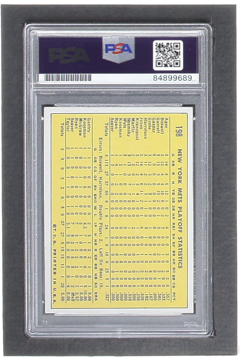 Nolan Ryan Signed 1970 Topps #198 NL Playoff Summary/Mets Celebrate Inscribed "Miracle Mets" (PSA | Auto 10) at PristineAuction.com Nolan Ryan Signed 1970 Topps #198 NL Playoff Summary/Mets Celebrate Inscribed "Miracle Mets" (PSA | Auto 10) at PristineAuction.com
