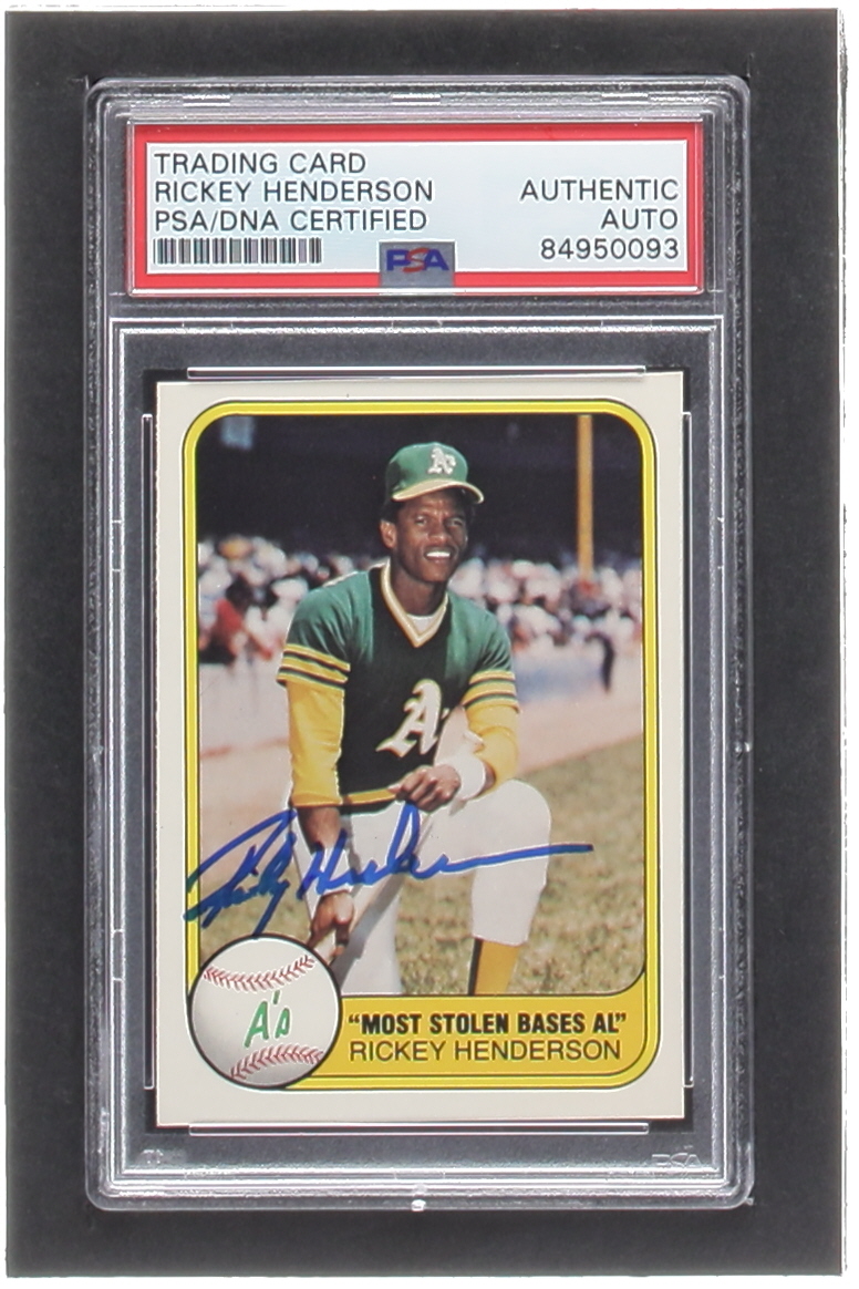 Rickey Henderson Signed 1981 Fleer #351 Most Stolen Bases AL (PSA) at PristineAuction.com Rickey Henderson Signed 1981 Fleer #351 Most Stolen Bases AL (PSA) at PristineAuction.com