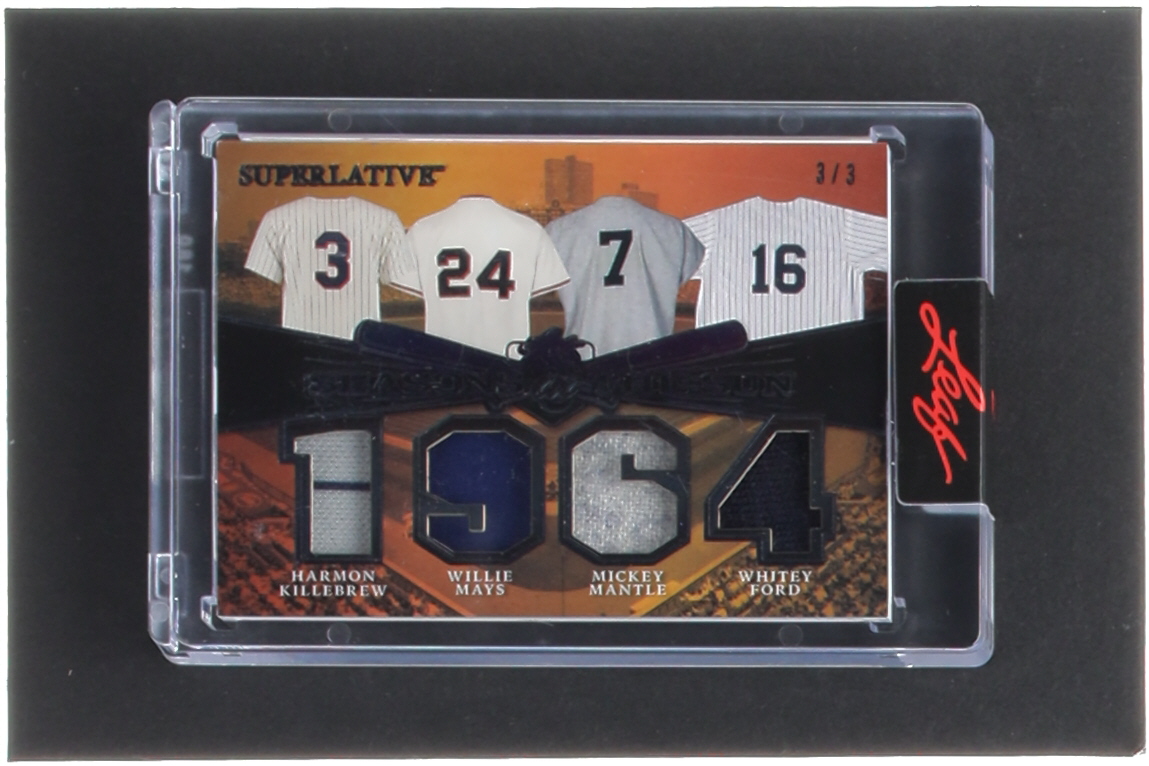 Harmon Killebrew / Willie Mays / Mickey Mantle / Whitey Ford 2023 Leaf Superlative Seasons in the Sun Black Spectrum #STS2 #3/3 at PristineAuction.com Harmon Killebrew / Willie Mays / Mickey Mantle / Whitey Ford 2023 Leaf Superlative Seasons in the Sun Black Spectrum #STS2 #3/3 at PristineAuction.com