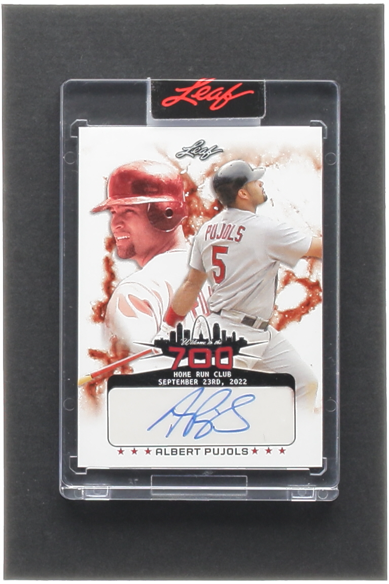 Albert Pujols 2022 Leaf Welcome to the 700 Home Run Club Autograph #WTAP1 #03/20 at PristineAuction.com Albert Pujols 2022 Leaf Welcome to the 700 Home Run Club Autograph #WTAP1 #03/20 at PristineAuction.com
