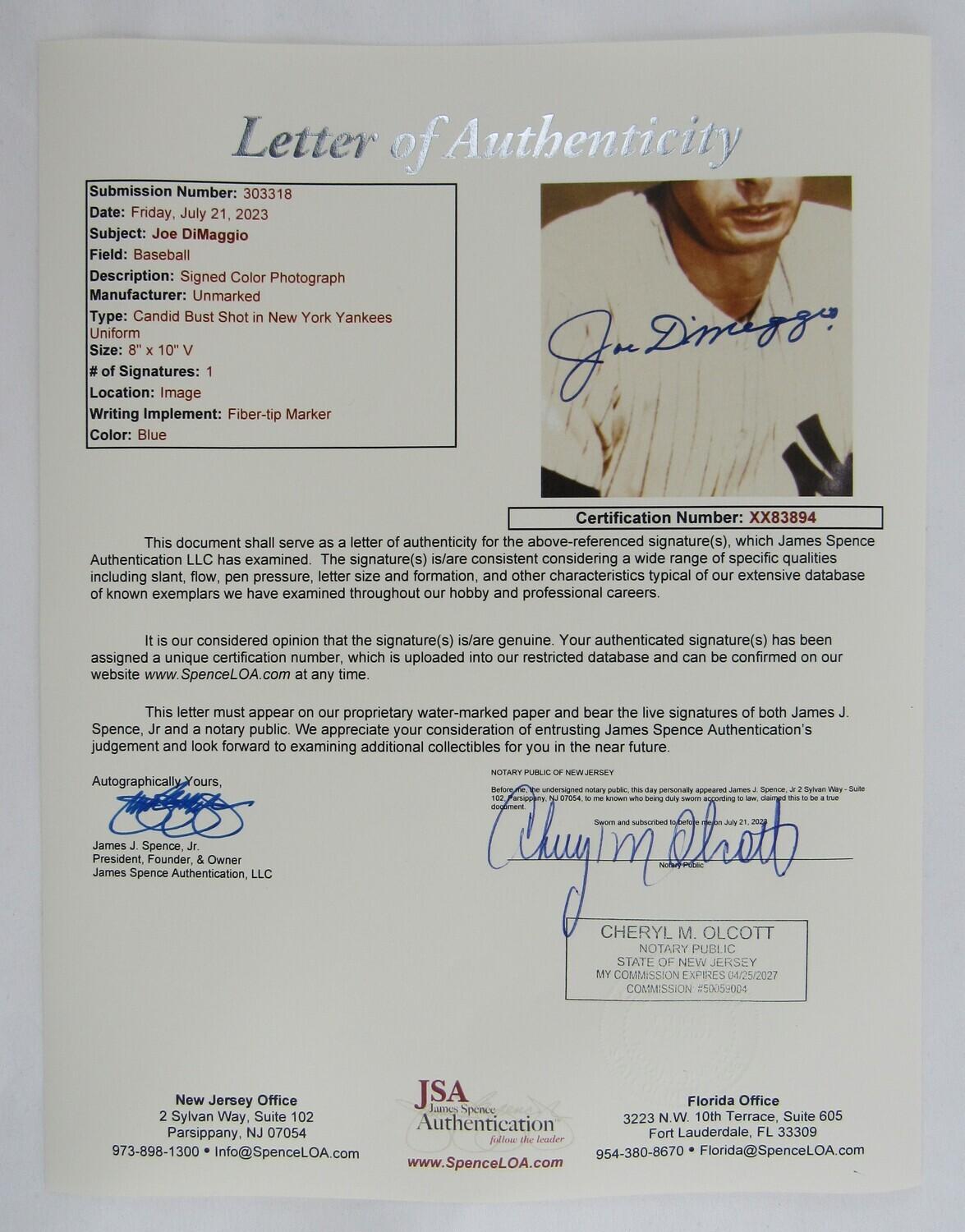 Joe DiMaggio Signed 8x10 Photo (JSA LOA) at PristineAuction.com Joe DiMaggio Signed 8x10 Photo (JSA LOA) at PristineAuction.com