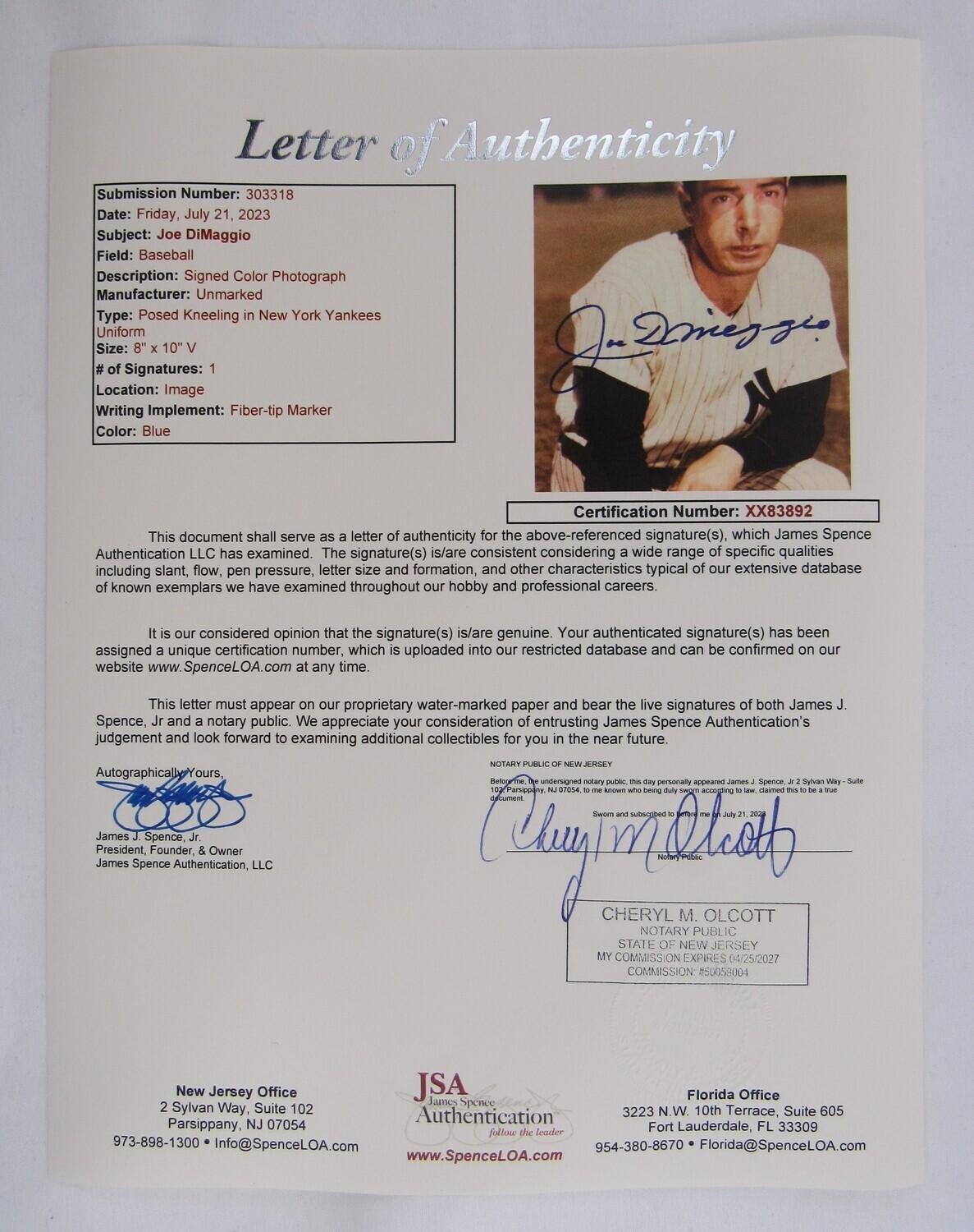 Joe DiMaggio Signed 8x10 Photo (JSA LOA) at PristineAuction.com Joe DiMaggio Signed 8x10 Photo (JSA LOA) at PristineAuction.com