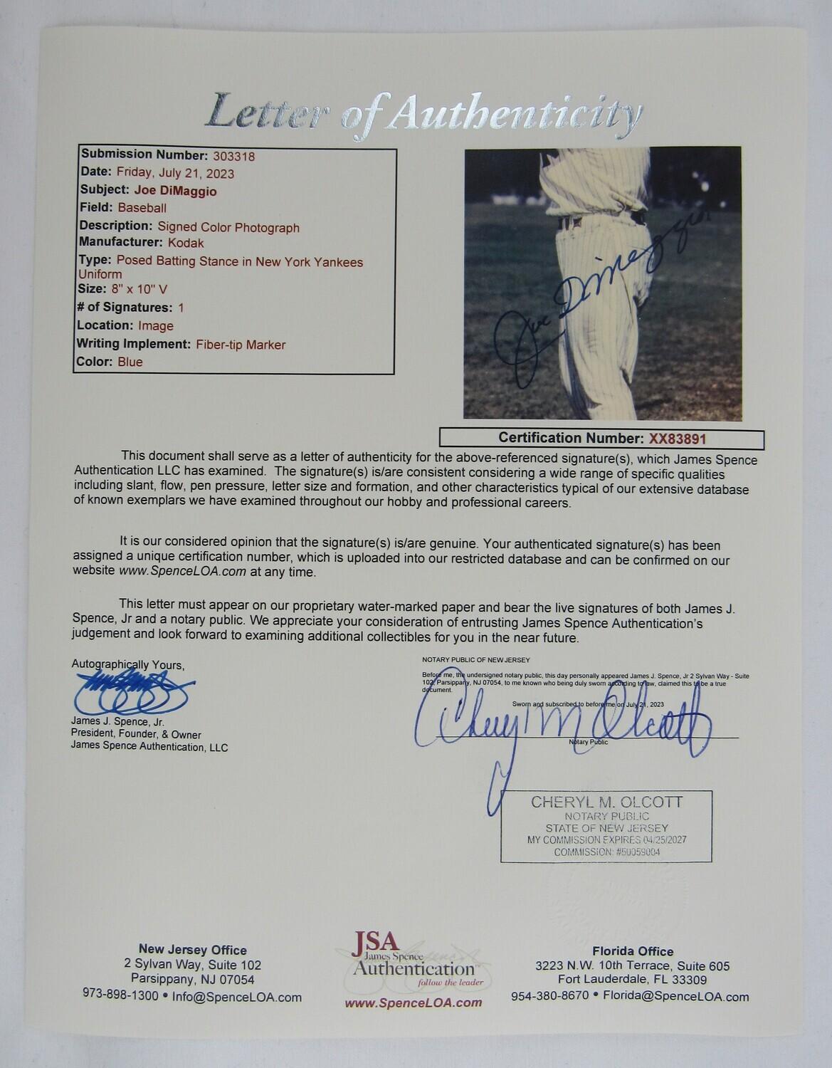 Joe DiMaggio Signed 8x10 Photo (JSA LOA) at PristineAuction.com Joe DiMaggio Signed 8x10 Photo (JSA LOA) at PristineAuction.com