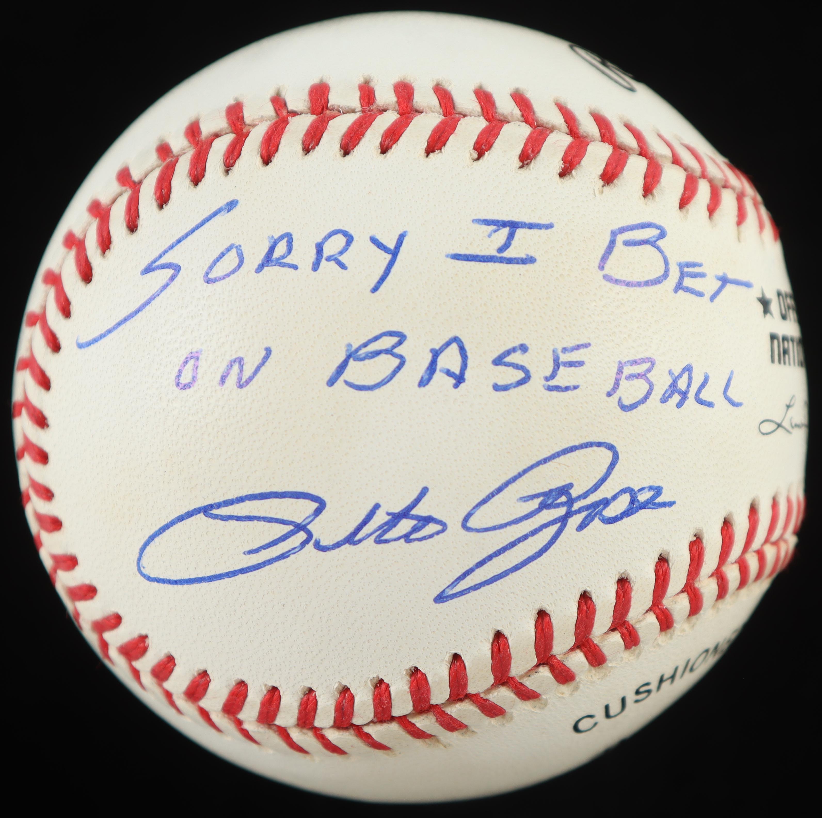 Pete Rose Signed ONL Baseball with Display Case Inscribed "Sorry I Bet On Baseball" (JSA) at PristineAuction.com Pete Rose Signed ONL Baseball with Display Case Inscribed "Sorry I Bet On Baseball" (JSA) at PristineAuction.com