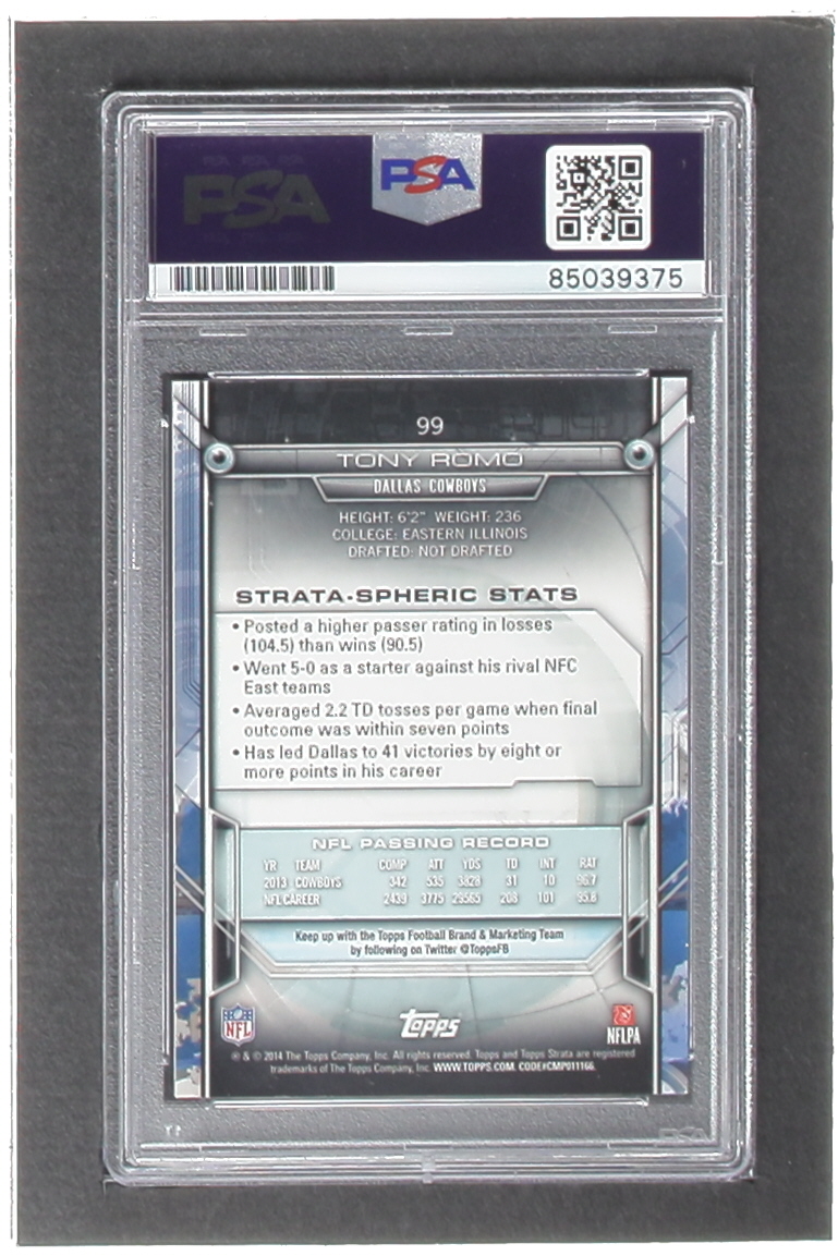 Tony Romo Signed 2014 Topps Strata #99 (PSA) at PristineAuction.com Tony Romo Signed 2014 Topps Strata #99 (PSA) at PristineAuction.com