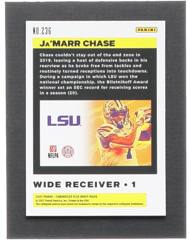 Ja'Marr Chase 2021 Panini Chronicles Draft Picks Flux #236 RC at PristineAuction.com Ja'Marr Chase 2021 Panini Chronicles Draft Picks Flux #236 RC at PristineAuction.com