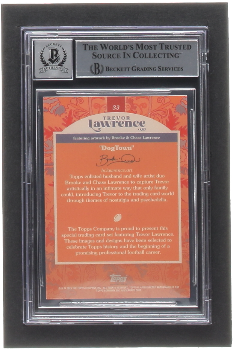Trevor Lawrence Signed 2021 Topps X Trevor Lawrence Blue #33 Dogtown #110/199 RC (BGS | Auto 10) at PristineAuction.com Trevor Lawrence Signed 2021 Topps X Trevor Lawrence Blue #33 Dogtown #110/199 RC (BGS | Auto 10) at PristineAuction.com