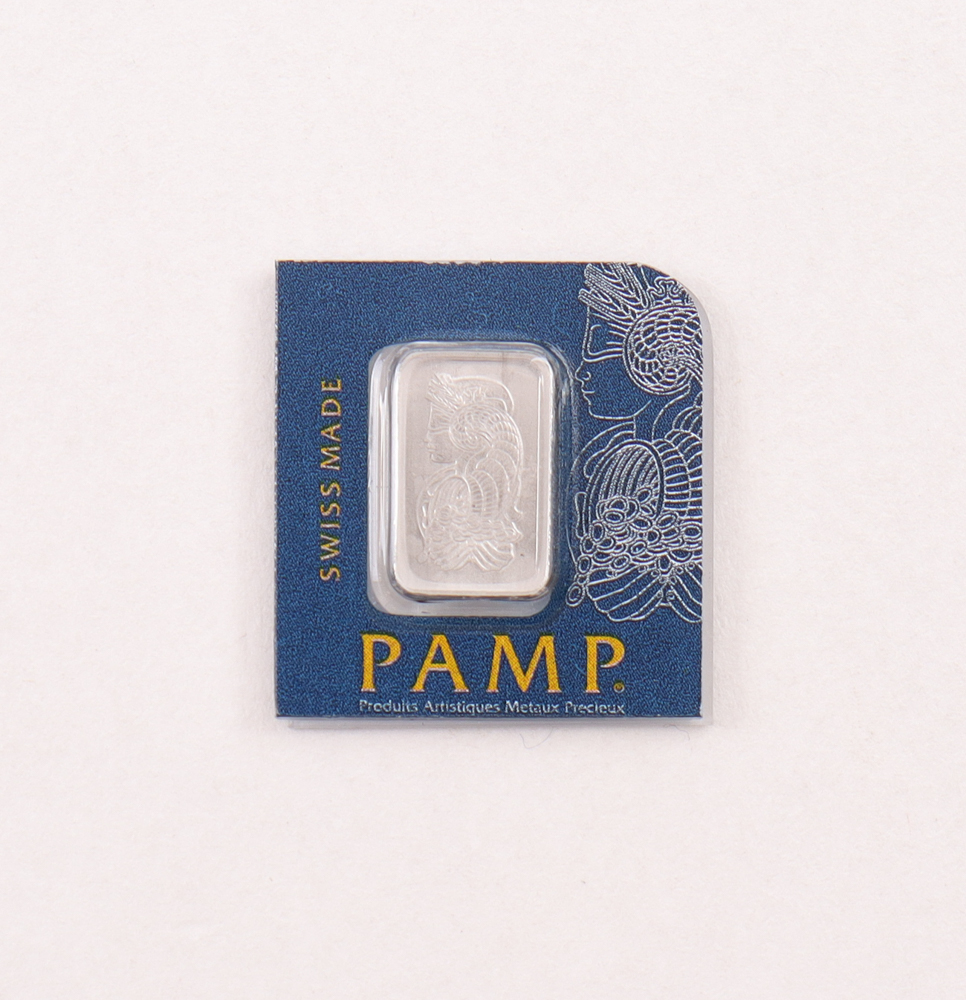 PAMP Suisse 1g Pt 999.9 Platinum Lady Fortuna Bar in Assay at PristineAuction.com PAMP Suisse 1g Pt 999.9 Platinum Lady Fortuna Bar in Assay at PristineAuction.com