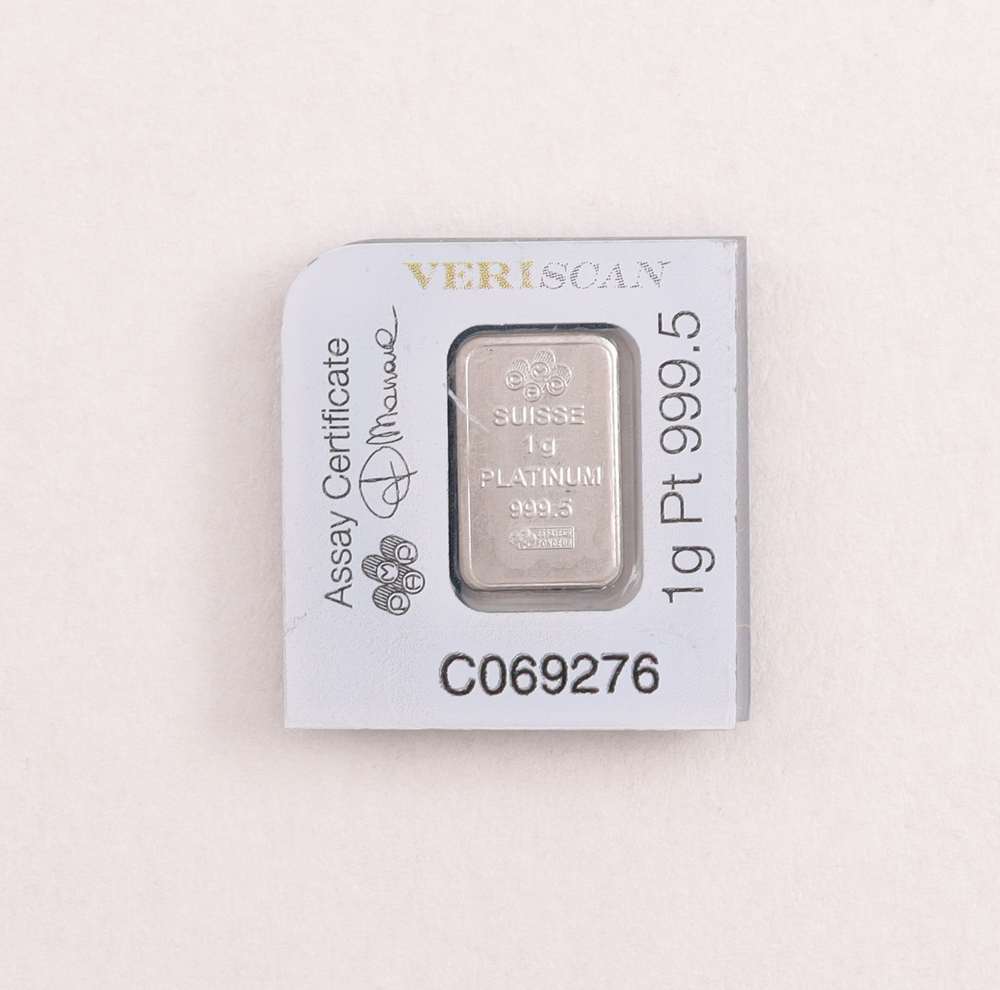 PAMP Suisse 1g Pt 999.9 Platinum Lady Fortuna Bar in Assay at PristineAuction.com PAMP Suisse 1g Pt 999.9 Platinum Lady Fortuna Bar in Assay at PristineAuction.com