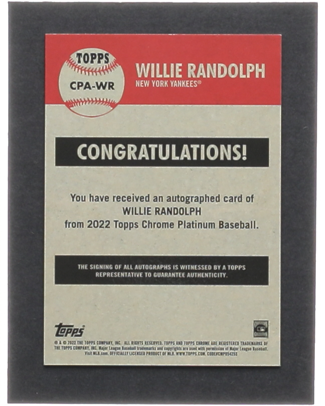 Willie Randolph 2022 Topps Chrome Platinum Anniversary Autographs #CPAWR at PristineAuction.com Willie Randolph 2022 Topps Chrome Platinum Anniversary Autographs #CPAWR at PristineAuction.com