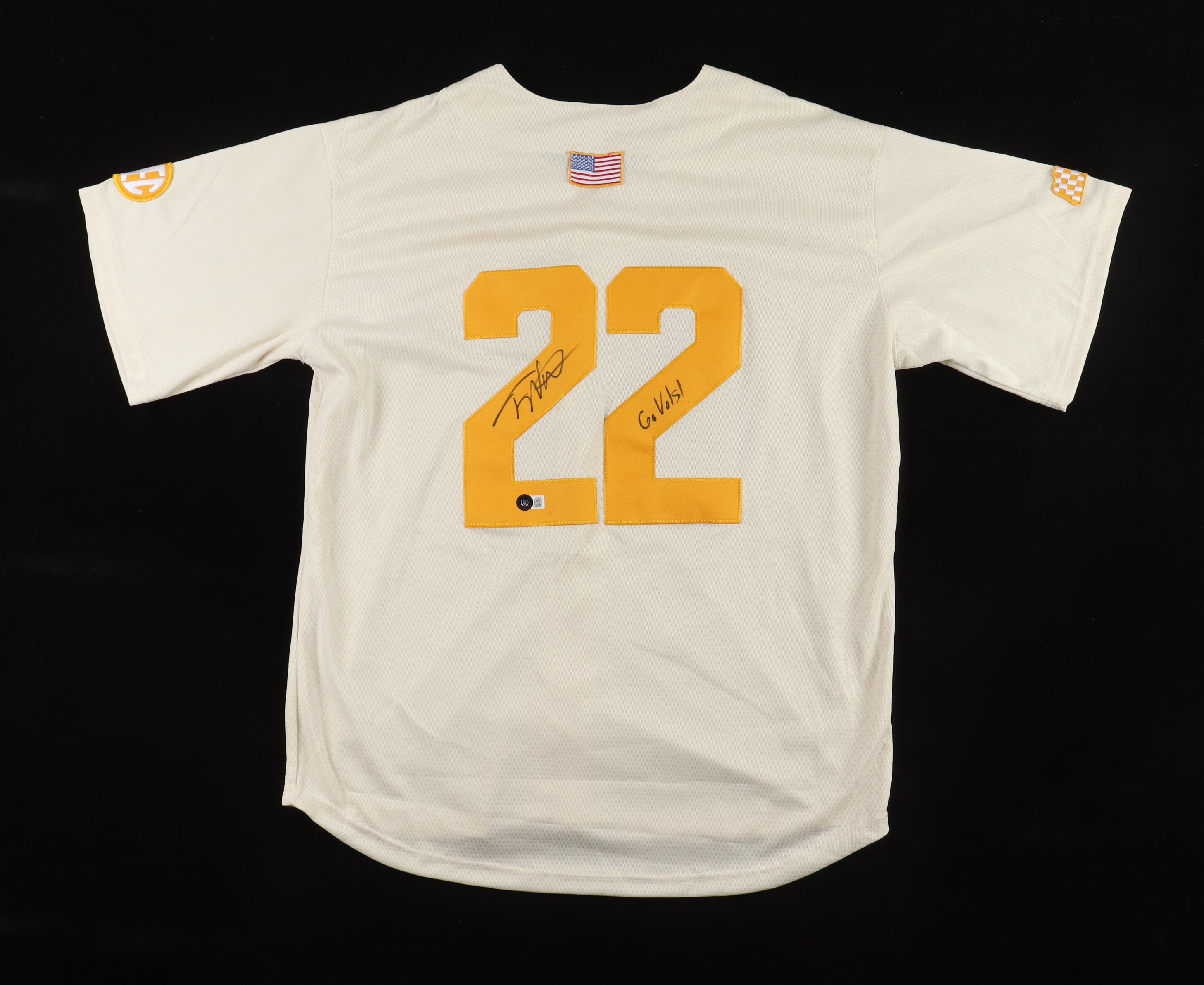 Tony Vitello Signed Tennessee Volunteers Jersey Inscribed "Go Vols!" (Beckett) at PristineAuction.com Tony Vitello Signed Tennessee Volunteers Jersey Inscribed "Go Vols!" (Beckett) at PristineAuction.com