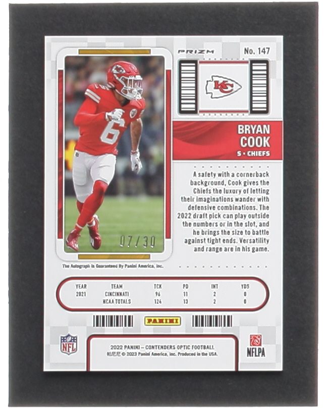 Bryan Cook 2022 Panini Contenders Optic Green Pulsar #147 Autograph #07/30 RC at PristineAuction.com Bryan Cook 2022 Panini Contenders Optic Green Pulsar #147 Autograph #07/30 RC at PristineAuction.com