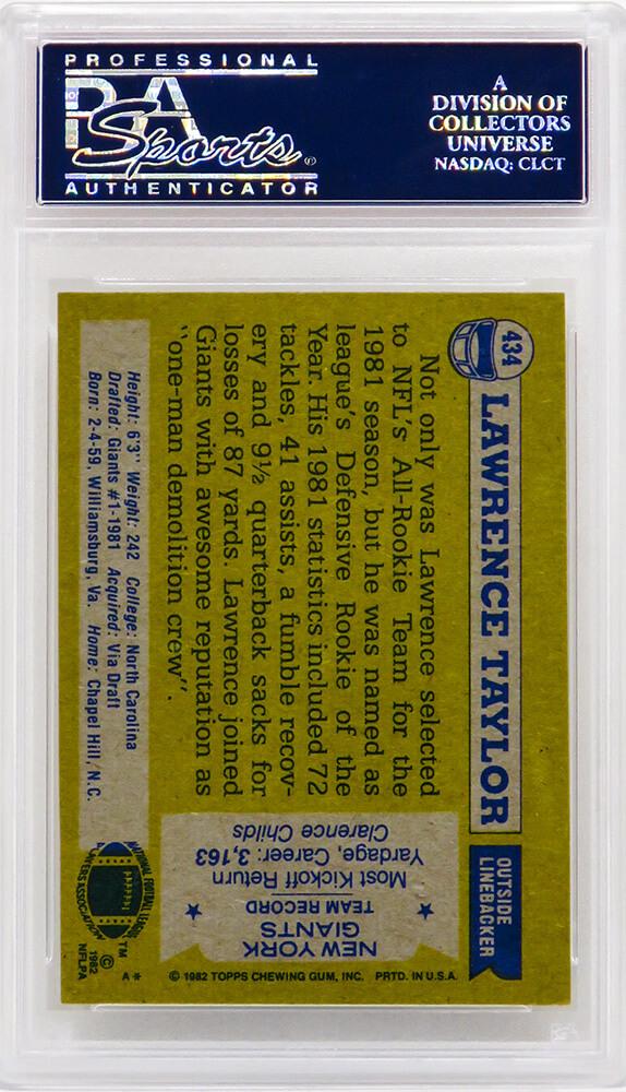 Lawrence Taylor 1982 Topps #434 RC (PSA 8) at PristineAuction.com Lawrence Taylor 1982 Topps #434 RC (PSA 8) at PristineAuction.com