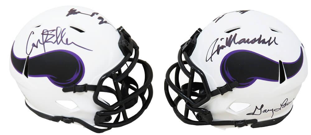 Vikings "Purple People Eaters" Lunar Eclipse Alternate Speed Mini Helmet Signed by (4) with Carl Eller, Jim Marshall, Alan Page, & Gary Larsen (Schwartz Sports) at PristineAuction.com Vikings "Purple People Eaters" Lunar Eclipse Alternate Speed Mini Helmet Signed by (4) with Carl Eller, Jim Marshall, Alan Page, & Gary Larsen (Schwartz Sports) at PristineAuction.com