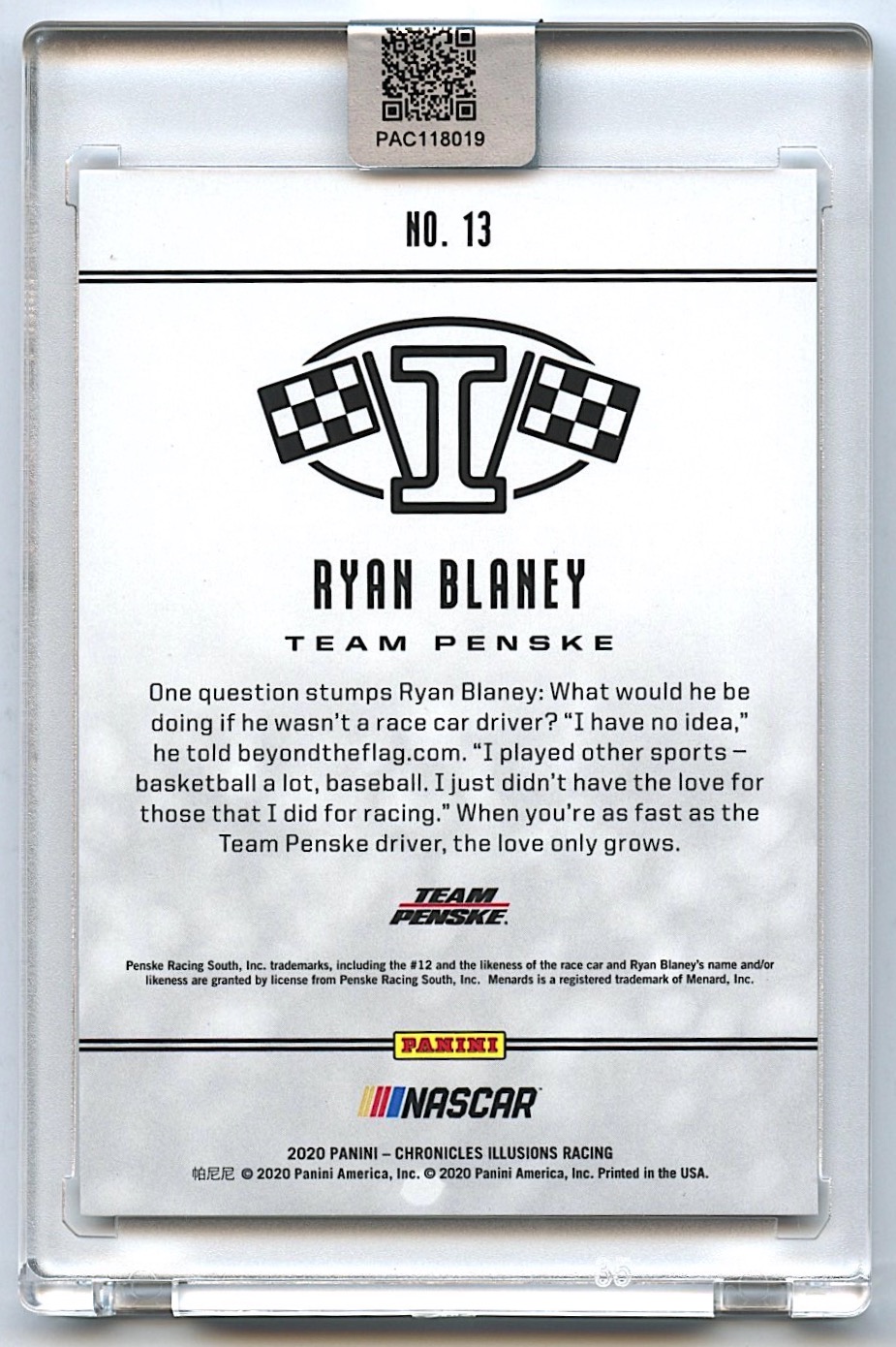 Ryan Blaney Signed 2020 Panini Illusions #13 (PA Encapsulated) at PristineAuction.com Ryan Blaney Signed 2020 Panini Illusions #13 (PA Encapsulated) at PristineAuction.com