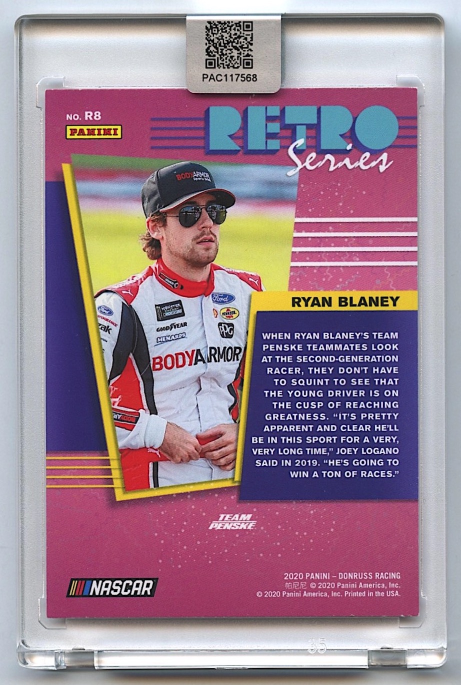 Ryan Blaney Signed 2020 Donruss Retro Series #8 (PA Encapsulated) at PristineAuction.com Ryan Blaney Signed 2020 Donruss Retro Series #8 (PA Encapsulated) at PristineAuction.com